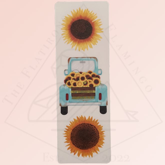 Image of Blue Truck with Sunflowers - Bookmark