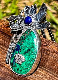 Image 1 of Mother ~ OOAK Abstract Flower Pendant ~ Azurite-Malachite and Lapis Lazuli in Sterling Silver