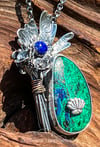 Mother ~ OOAK Abstract Flower Pendant ~ Azurite-Malachite and Lapis Lazuli in Sterling Silver