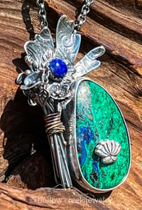 Image 3 of Mother ~ OOAK Abstract Flower Pendant ~ Azurite-Malachite and Lapis Lazuli in Sterling Silver