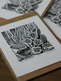 Image 1 of Wren in the primrose limited edition linocut 8x10cm