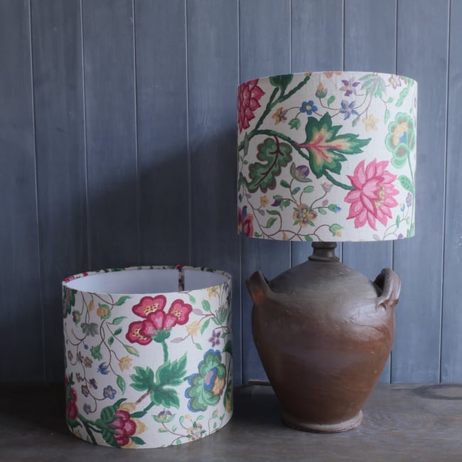 Pair of Antique Block Print Linen 25cm Lampshades