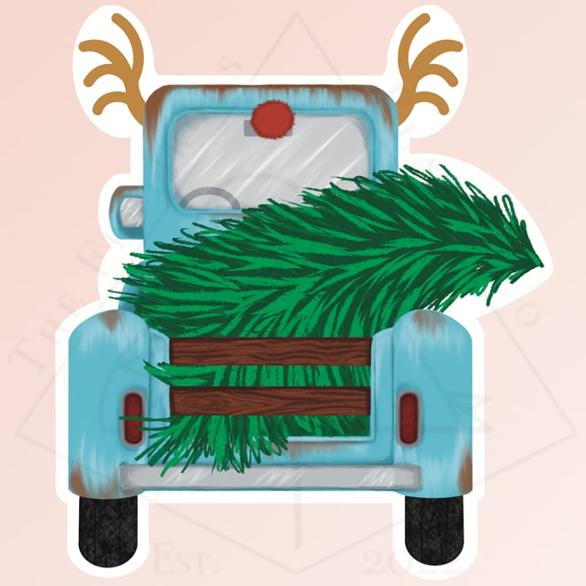 Image of Blue Truck Christmas Tree - Sticker