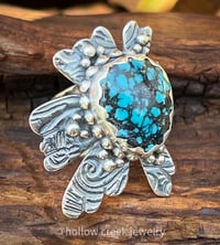 Image 3 of Wild Flower Ring ~ Hubei Turquoise and Sterling Silver Abstract Ring, OOAK Ring