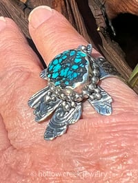 Image 4 of Wild Flower Ring ~ Hubei Turquoise and Sterling Silver Abstract Ring, OOAK Ring