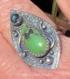 Modernist Textured Silver Ring ~ Green Hubei Turquoise and Blue Kyanite Ring