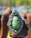 Modernist Textured Silver Ring ~ Green Hubei Turquoise and Blue Kyanite Ring