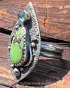 Modernist Textured Silver Ring ~ Green Hubei Turquoise and Blue Kyanite Ring