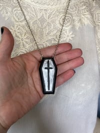 Image 2 of Good Luck Gris Gris Coffin Necklace in Silver and Black by Ugly Shyla
