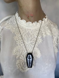 Image 3 of Good Luck Gris Gris Coffin Necklace in Silver and Black by Ugly Shyla