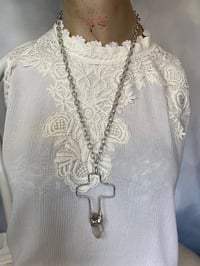 Image 2 of Large Cross With Crystal Point Necklace by Ugly Shyla