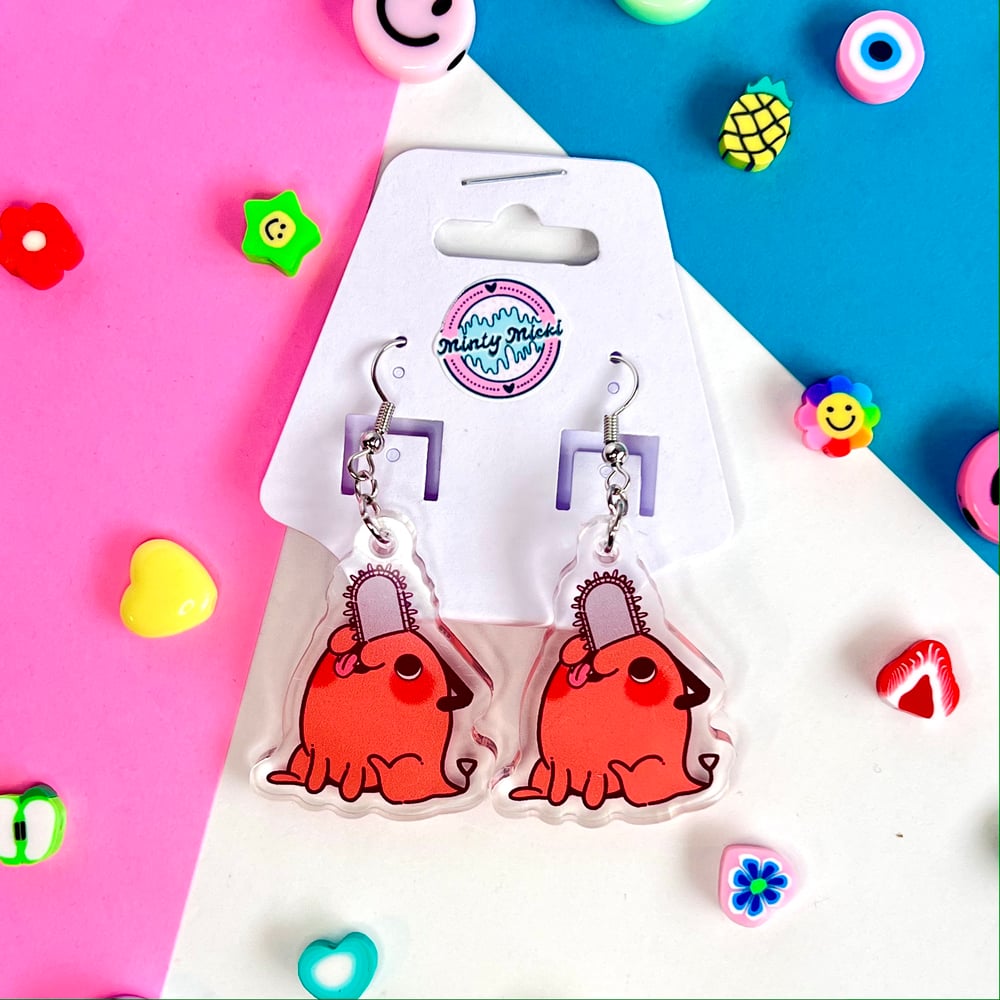 Image of 1.5" Acrylic Chainsaw Puppy Earrings