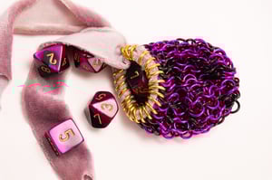 Made-to-Order - Purple Chainmail Dice Bag with Naturally Dyed Bamboo Velour Tie