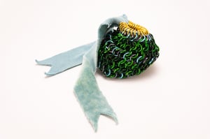 Made-to-Order - Green Chainmail Dice Bag with Naturally Dyed Bamboo Velour Tie