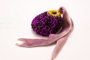 Made-to-Order - Purple Chainmail Dice Bag with Naturally Dyed Bamboo Velour Tie