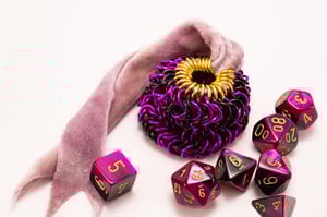 Made-to-Order - Purple Chainmail Dice Bag with Naturally Dyed Bamboo Velour Tie