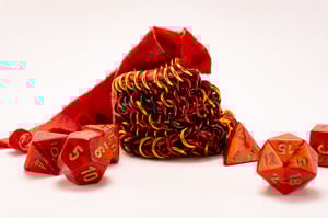 Made-to-Order - Red Chainmail Dice Bag with Naturally Dyed Bamboo Velour Tie