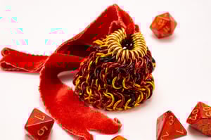 Made-to-Order - Red Chainmail Dice Bag with Naturally Dyed Bamboo Velour Tie
