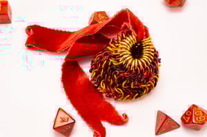 Made-to-Order - Red Chainmail Dice Bag with Naturally Dyed Bamboo Velour Tie