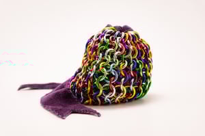 Made-to-Order - Rainbow Chainmail Dice Bag with Naturally Dyed Bamboo Velour Tie