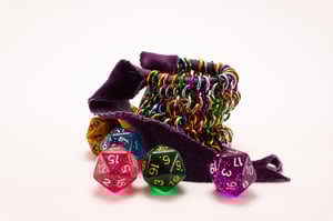 Made-to-Order - Rainbow Chainmail Dice Bag with Naturally Dyed Bamboo Velour Tie