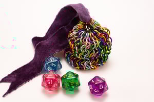 Made-to-Order - Rainbow Chainmail Dice Bag with Naturally Dyed Bamboo Velour Tie