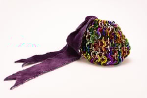 Made-to-Order - Rainbow Chainmail Dice Bag with Naturally Dyed Bamboo Velour Tie
