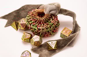 Made-to-Order - Gold Chainmail Dice Bag with Naturally Dyed Bamboo Velour Tie