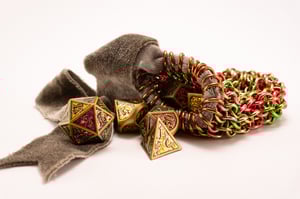 Made-to-Order - Gold Chainmail Dice Bag with Naturally Dyed Bamboo Velour Tie