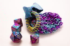 Made-to-Order - Blue Chainmail Dice Bag with Naturally Dyed Bamboo Velour Tie