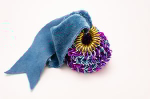 Made-to-Order - Blue Chainmail Dice Bag with Naturally Dyed Bamboo Velour Tie