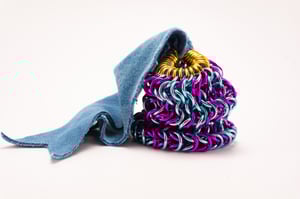Made-to-Order - Blue Chainmail Dice Bag with Naturally Dyed Bamboo Velour Tie