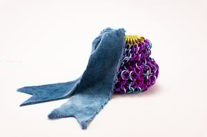Made-to-Order - Blue Chainmail Dice Bag with Naturally Dyed Bamboo Velour Tie