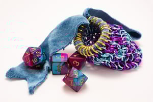 Made-to-Order - Blue Chainmail Dice Bag with Naturally Dyed Bamboo Velour Tie