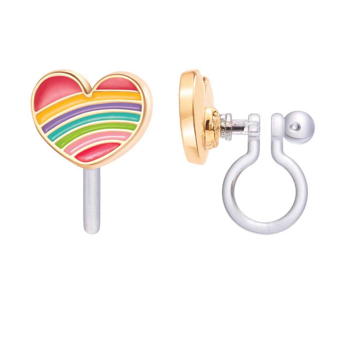 Image of Rainbow Heart Clip-on Earrings 