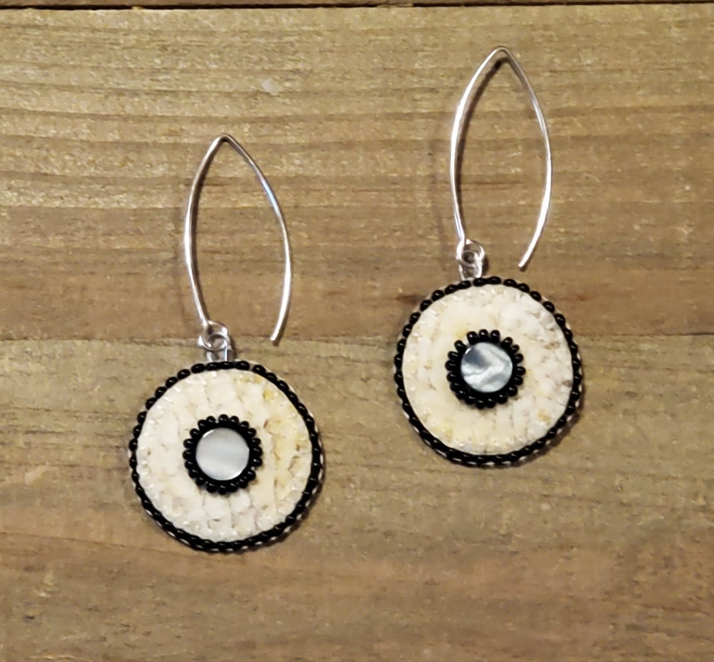 Image of Aleut Salmon Skin Earrings with Shell Centers