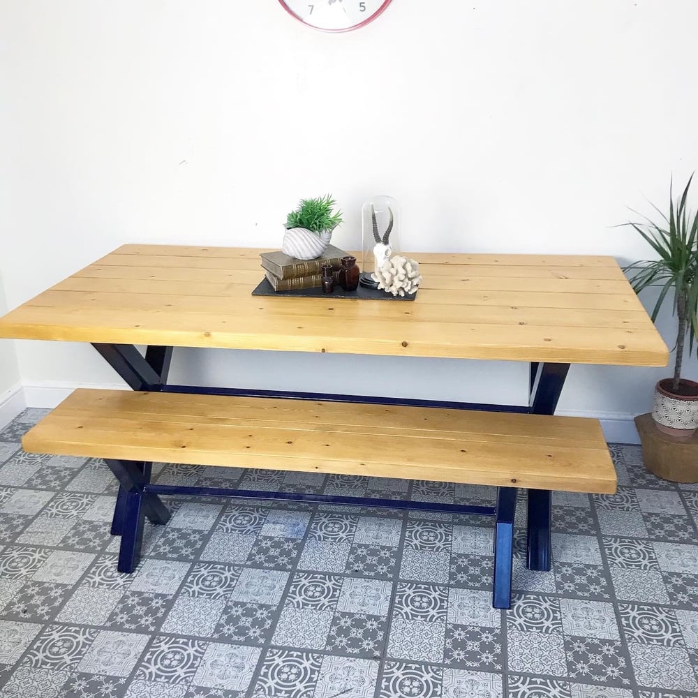 Industrial cross leg table and bench