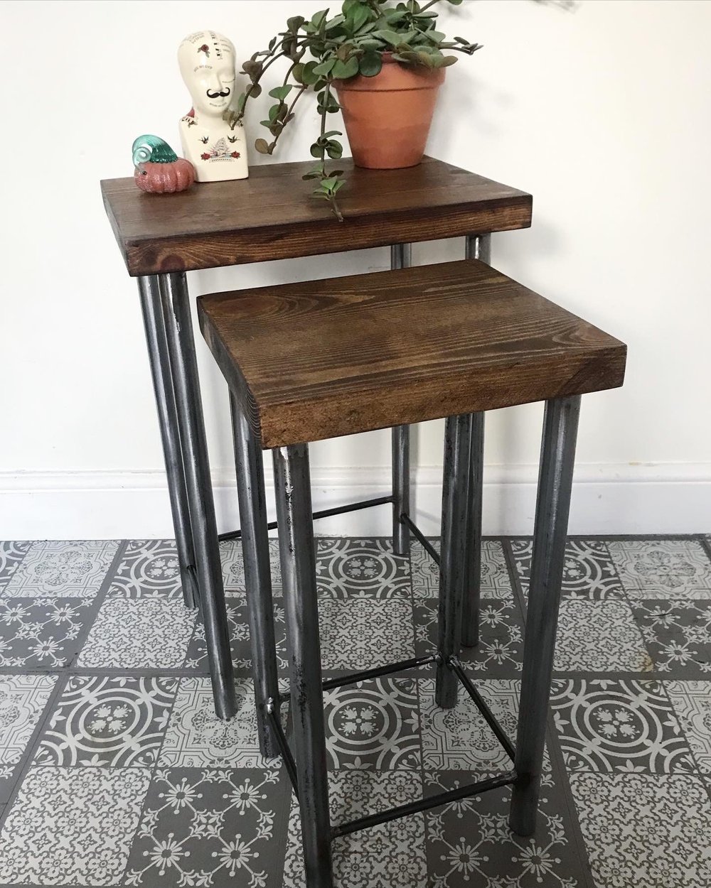Industrial style nest of 2 tables
