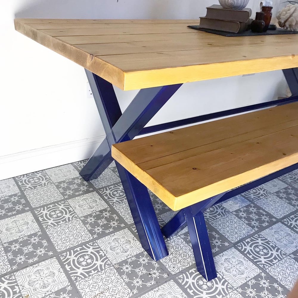 Industrial cross leg table and bench