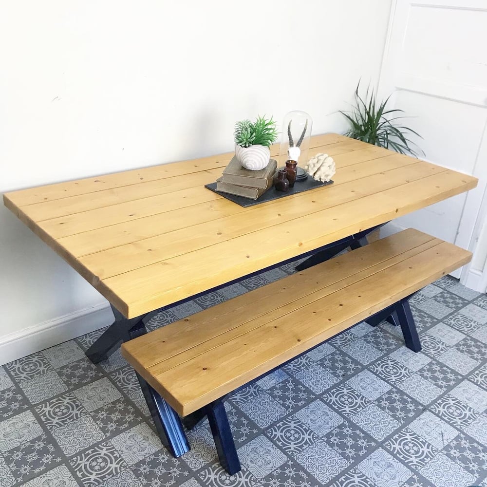 Industrial cross leg table and bench