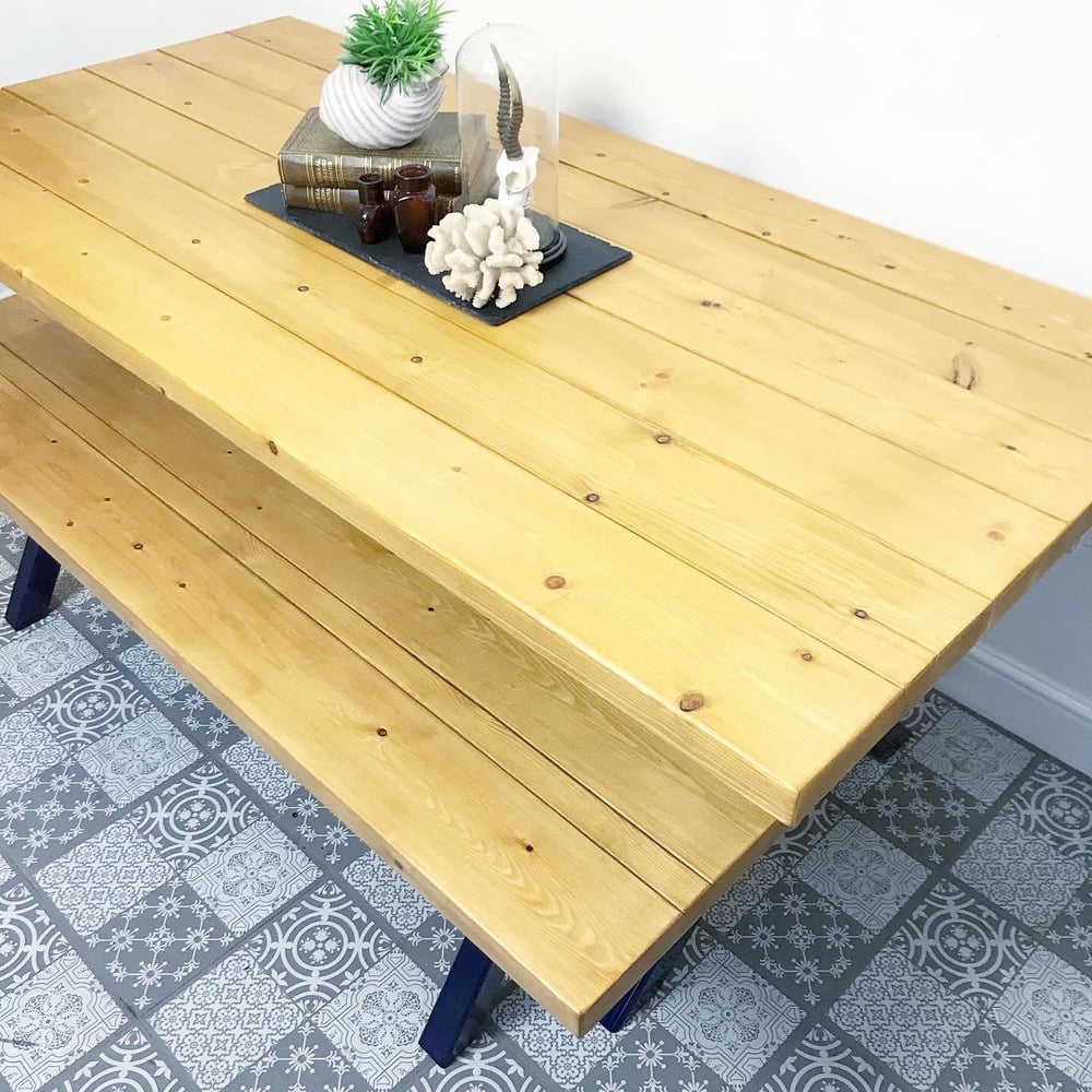 Industrial cross leg table and bench