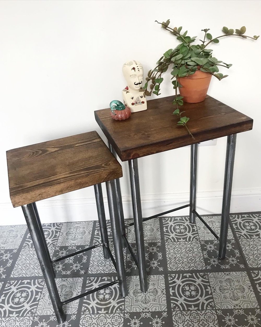 Industrial style nest of 2 tables