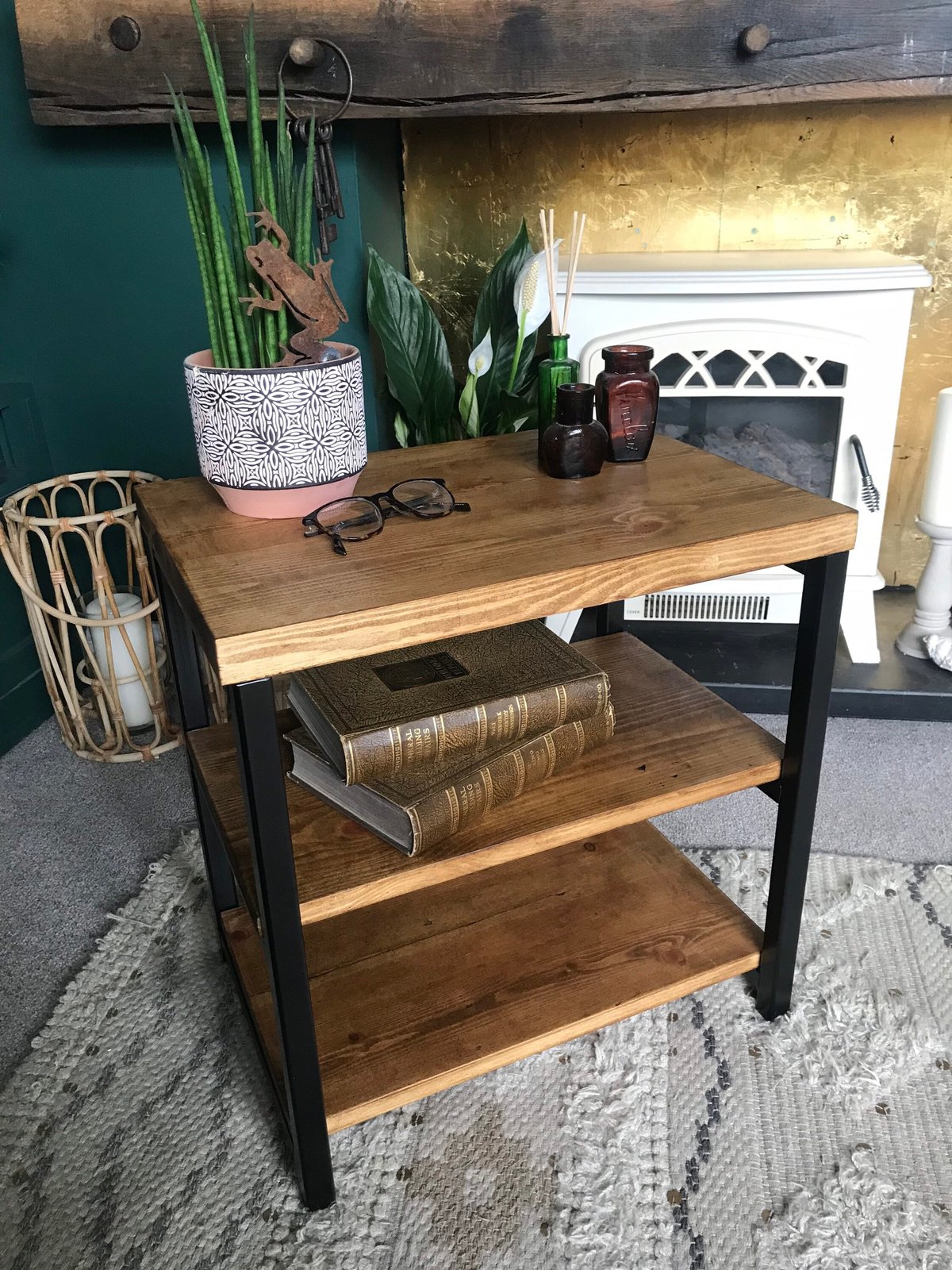 Industrial side table on sale with storage