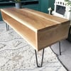 Solid oak TV media stand on hair pin legs