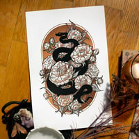 Image 1 of Snake in the Peonies - Copper Foil 11x17 Print