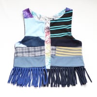 Image 4 of blues patchwork stripe plaid 10 courtneycourtney open layer fringe vest