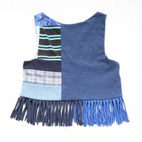 Image 5 of blues patchwork stripe plaid 10 courtneycourtney open layer fringe vest