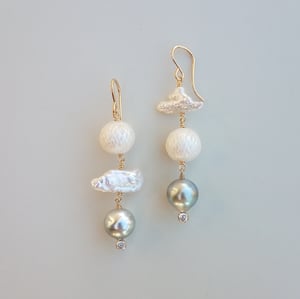 Fresh Water & Tahitian Pearl 3 drop Earrings