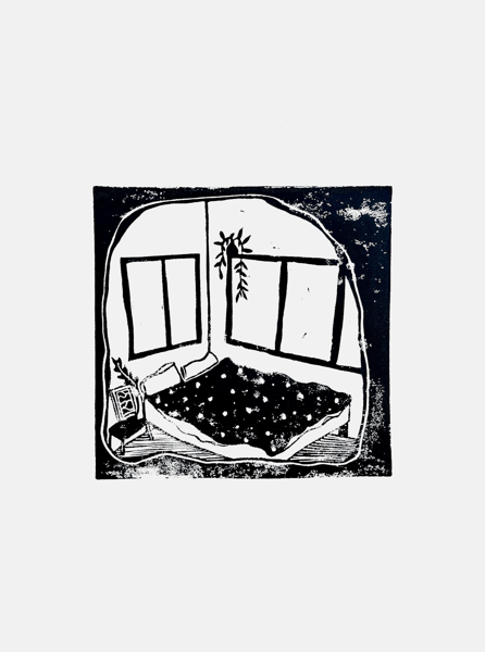Image of bed | lino print