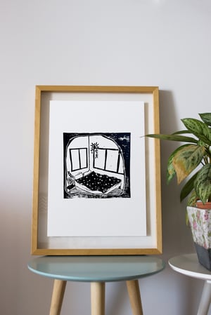 Image of bed | lino print